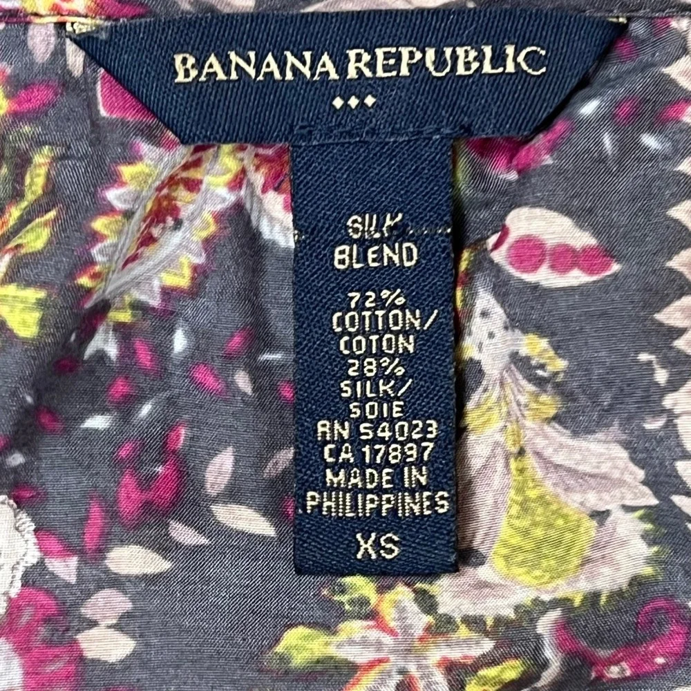 Banana Republic Silk Blend Floral Boho Square Neck Puff Sleeve Blouse XS Purple‎